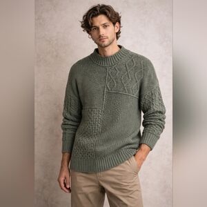 Vintage American Eagle Lagenlook Fisherman Cabincore Mock Neck Sweater, Small